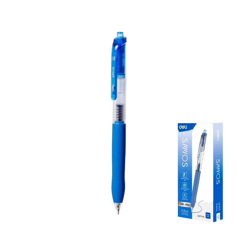 Deli EG075-BL Bullet Tip Gel Pen, 0.5 mm Tip Size 12-Pieces Set, Blue