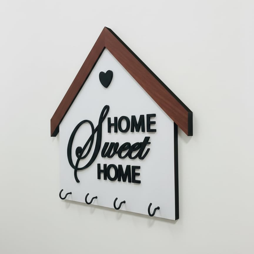 Trendy Key Holder Medallion Size 32 * 28cm, Wood with High Quality, with Thickness 8ml for Strong Durability, White and Black, Elegant Design to Add Aesthetic to the Wall, Key Hook, Wall Decor