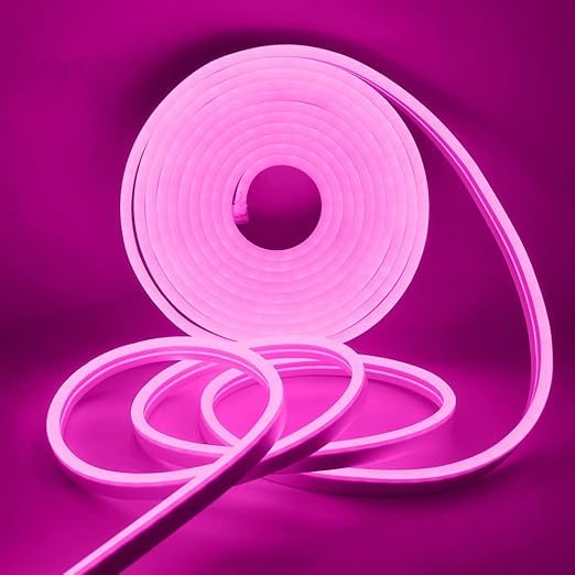 LED Pink Neon Rope Light, DC 5V 2835 120LEDs Waterproof Outdoor Silicone LED Strips,Indoor Flexible TV LED Backlight Light Strips with Touch Dimmer and Adapter for Party Christmas