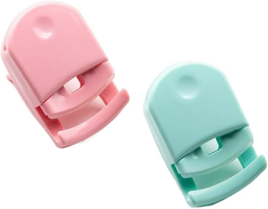 fashion mania 2 Pack Portable Mini Eyelash Curlers Clip, Plastic Travel Lash Curler with Replacement Pads, Fits All Eye Shapes Makeup Cosmetic Tool (Pink, Green)