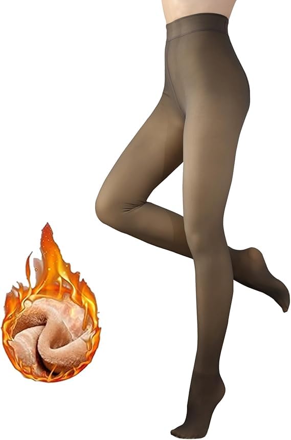 Showday Fleece Lined Tights Sheer Women - Fake Translucent Warm Pantyhose Leggings Sheer Thick Tights for Winter Tights High Waisted Yoga Pants Cold Weather
