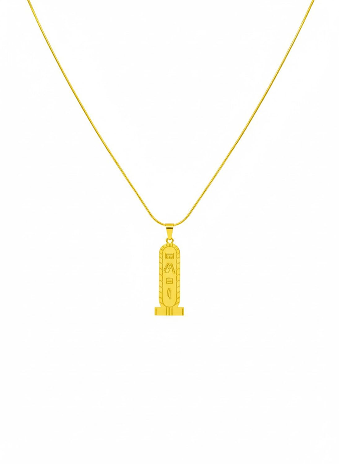 Julia Store 18K Gold Plated Vintage Egyptian Large Cartouche Pendant Necklace for Women Men, Solid Stainless Steel Lucky Amulet Chain Thin Snake Necklace Ancient Egyptian of Protection Jewelry Gift
