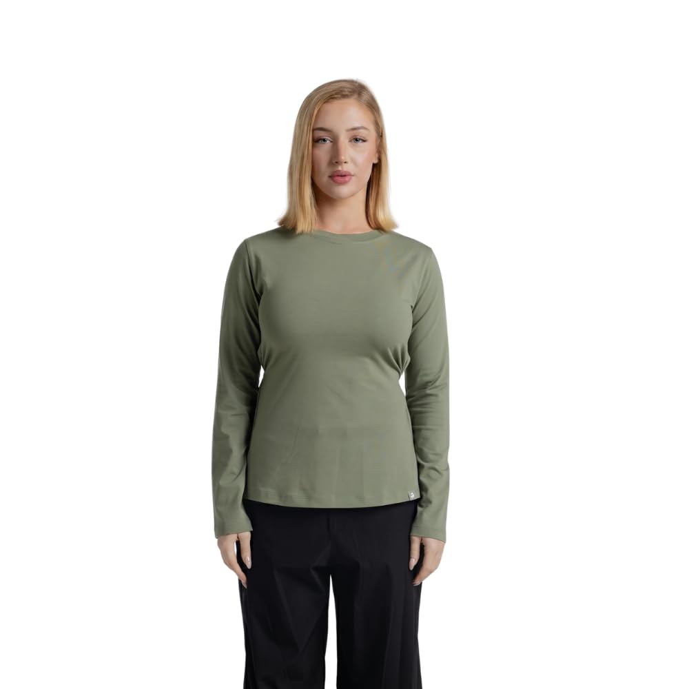 Women's Long Sleeve Athletic T-Shirt with Adjustable Waist Tie – Lightweight Cotton Gym Shirt for Workout, Training & Yoga Olive #235
