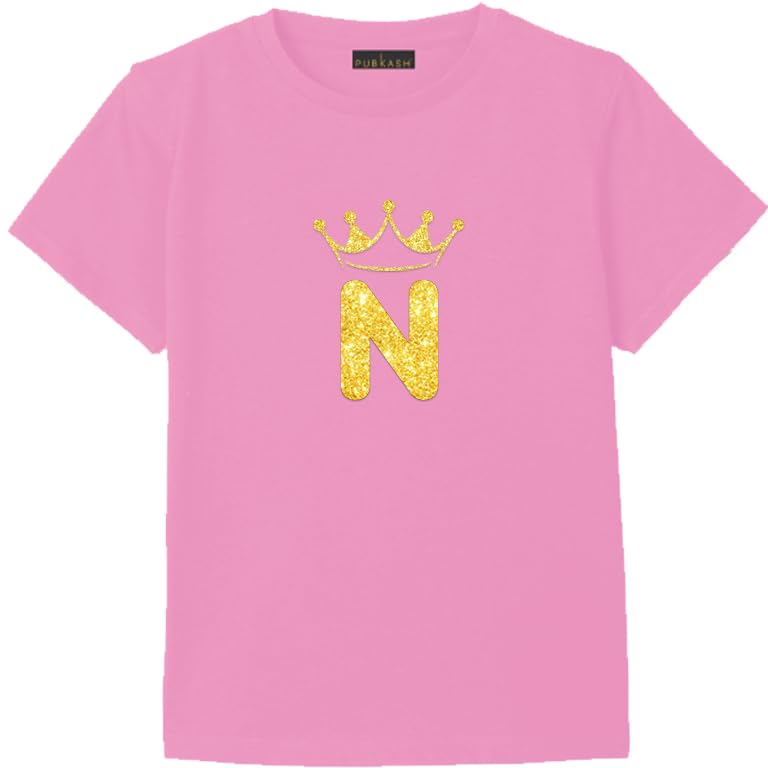Pink cotton t-shirt Crown Letter (N) Graphic Casual Wear size (S)