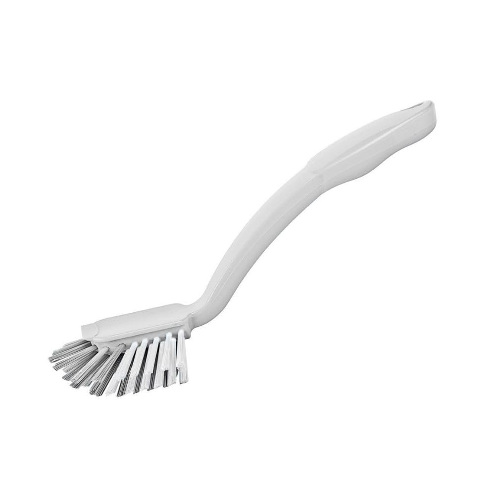 CURVE LUX Sink Brush with Angled Ergonomic Handle & Strong Dual-Color Bristles, Heavy-Duty Kitchen Cleaning Brush for Sinks, Dishes & Tiles, 5.9 x 7 x 25.5 cm. (White)