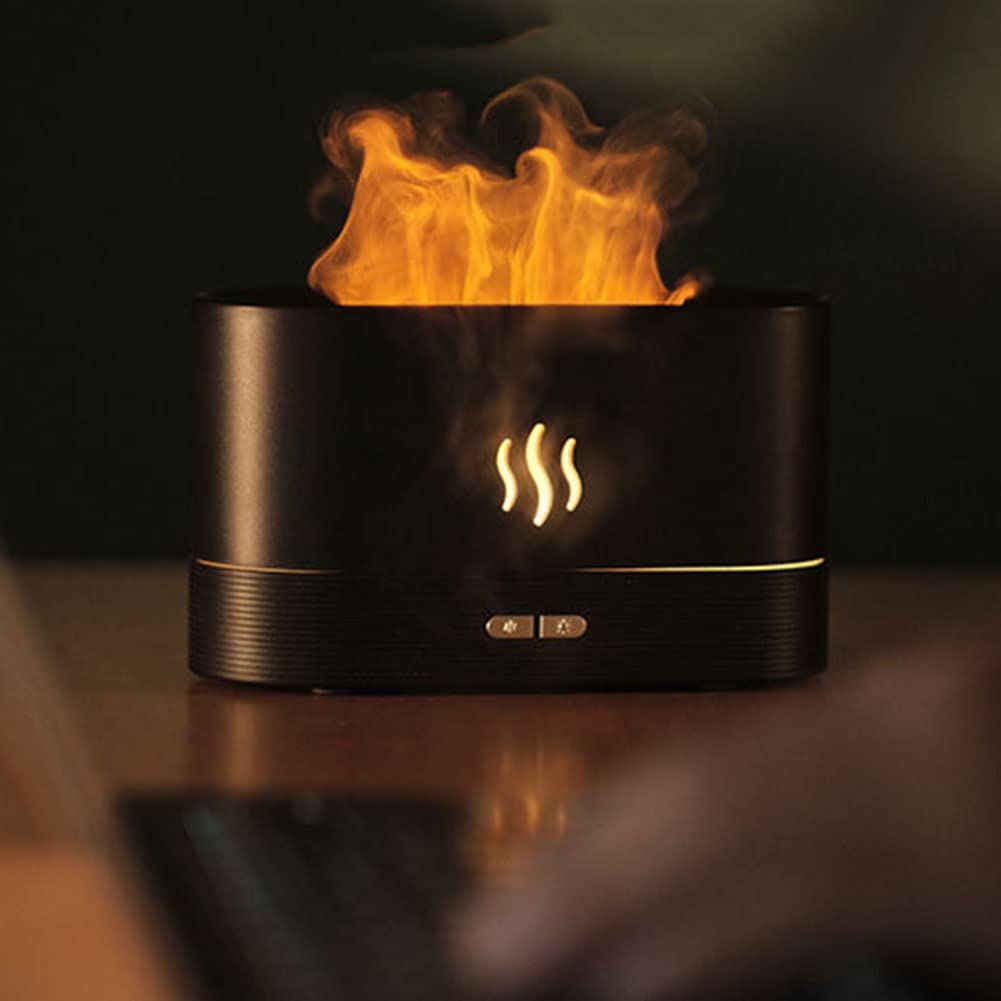 Flame Diffuser, Cool Mist Humidifiers with Flame Effect Night Light, Auto Shut-off, Super Quiet Flame Humidifier for Bedroom Small Room Office Travel (Black)