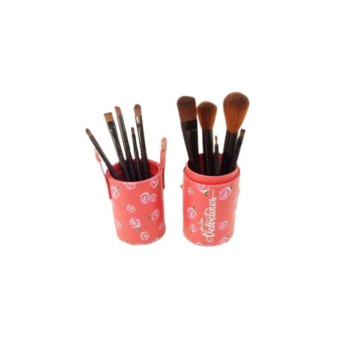 Makeup Brush Set with Roller Case, Rose and black, Soft Synthetic Bristles, Multi-Use for Face and Eyes Makeup Brushes Set With leather Case - 10 pcs طقم فرش مكياج عالي الجوده فى حقيبة جلد شيك