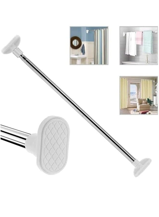 Stainless Steel Adjustable Curtain Rod, 85-150 cm Extendable, Shower Curtain, Clothes Drying Rack, Closet Hanging Rod, Rust Resistant, Silver/White