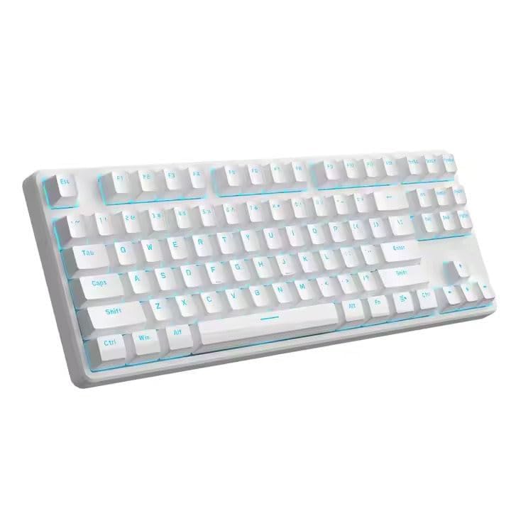 Rechargeable Tri-mode Gaming Mechanical Keyboard TKL - (BT 3 Devices / 2.4G Wireless/Wired) -Hot Swap Blue Switches - Single Blue LED Backligh - Battery 2500mAh - EN Keys (White)