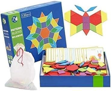 Wooden Engraving Blocks Set 130 Pieces Colorful Geometry Puzzle