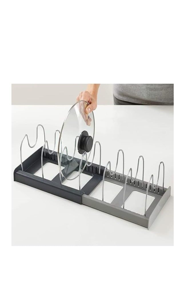 Pan Pot Lid Rack Organizer, Kitchen 7 Tiers Adjustable Stainless Steel Compartments Holder with 2 DIY Methods for Kitchen Cabinet and Counter Hanging Storage Shelf Expandable Length multicolor