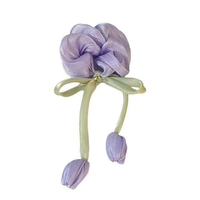 ZONE SHOP Handmade Sexy Hair Bow - Beautiful Tulip Flower Elastic Ponytail Holder for Women Fashion Hairstyle (Purple)