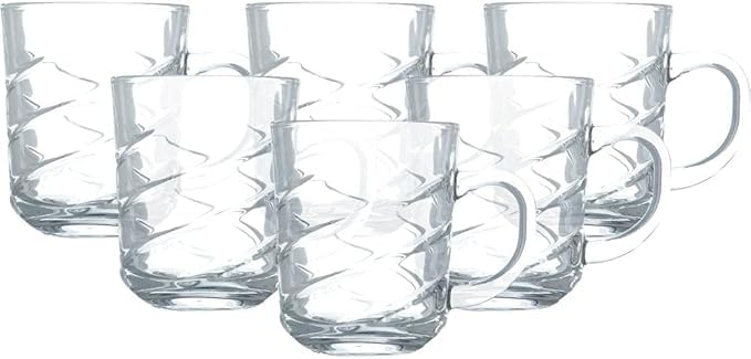 Volora 6 Piece Clear Glass Tea Cup Set, Suitable for Tea and Coffee, Elegant Embossed Design volura
