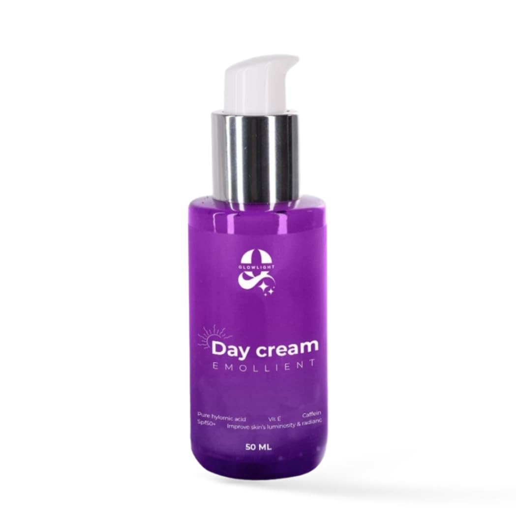 Glowlight Day Cream with SPF 50, Moisturizing & Brightening, UV Protection, with Hyaluronic Acid, Panthenol, Shea Butter, Aloe Vera, Licorice Extract, Niacinamide, Vitamin E, Caffeine