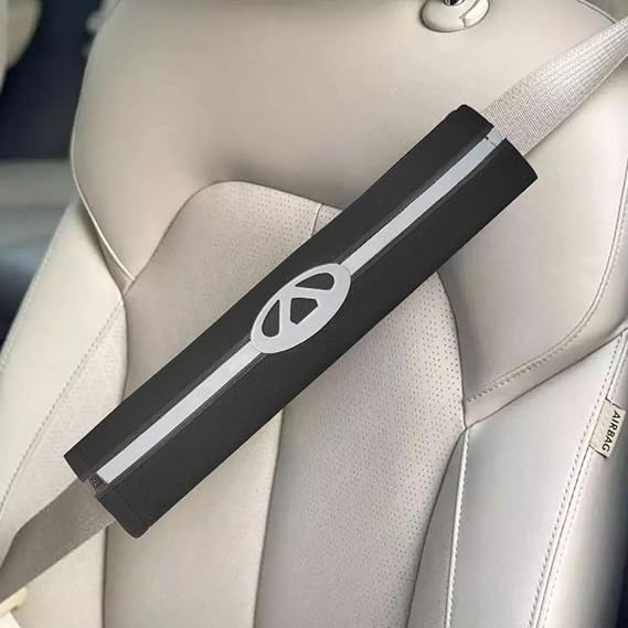 Leather Car Seat Belt Cover (Photography Belt Reflector) Compatible with Cherry 2 Pieces, Black