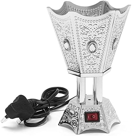 Premium Hexagonal Electric Incense Burner – Stainless Steel Incense Burner with Elegant Crystal Base – Electric Incense Burner for Bakhoor and Oud Without Charcoal or Ash – Modern Design (Silver)