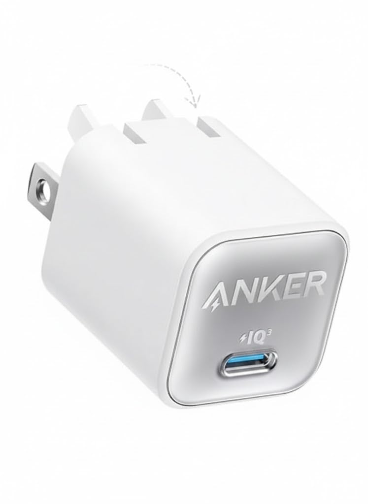 USB C Charger GaN 30W, Anker 511 (Nano 3), PIQ 3.0 PPS Foldable Fast Charger Compatible with iPhone 15/15 Pro/14/14 Pro Max/13, Galaxy, iPad (Cable Not Included) (White)
