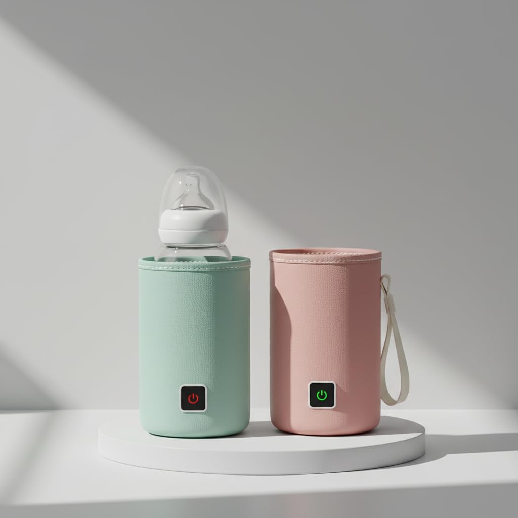 Smart USB Portable Bottle Warmer with 3 Heat Levels - Adjustable Insulation Wrap for All Sizes - Powered by Power Bank and Car Charger - Easy to Clean PU Leather