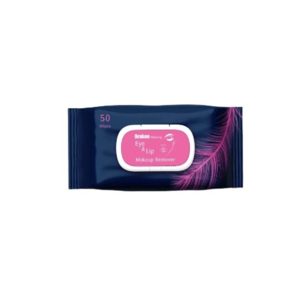 Drakon Eye & Lip Makeup Remover Wipes 4 in 1 Face Cleanser Daily & Waterproof Make-up, 0% Alcohol & Soap - 50 Wipes