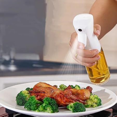 Oil Sprayer for Cooking, Food Grade Plastic Olive Oil Sprayer Refillable Oil Sprayer for Air Fryer, BBQ, Kitchen Baking, Salad (White)