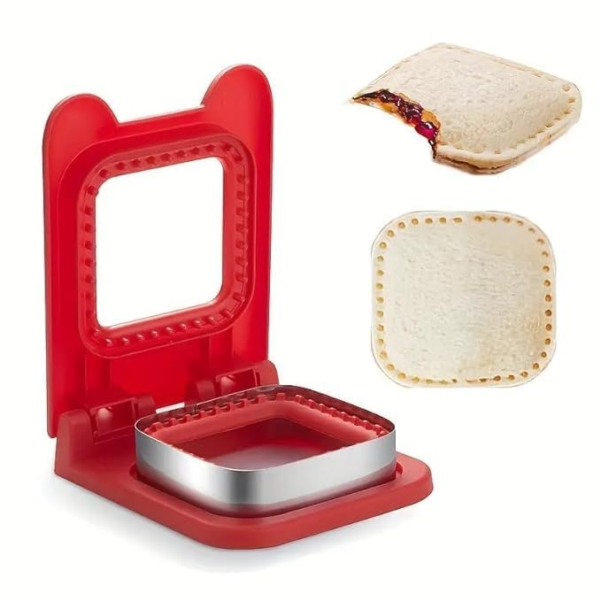 Sandwich Maker Shapes Sandwich Cutter and Sealer 2 in 1 Sandwich Molds Bread Cutter for School Picnic Vacation Camping Pancake Maker Kitchen Tools and Gadgets Cookie Cutter Sandwich (Red, Square)
