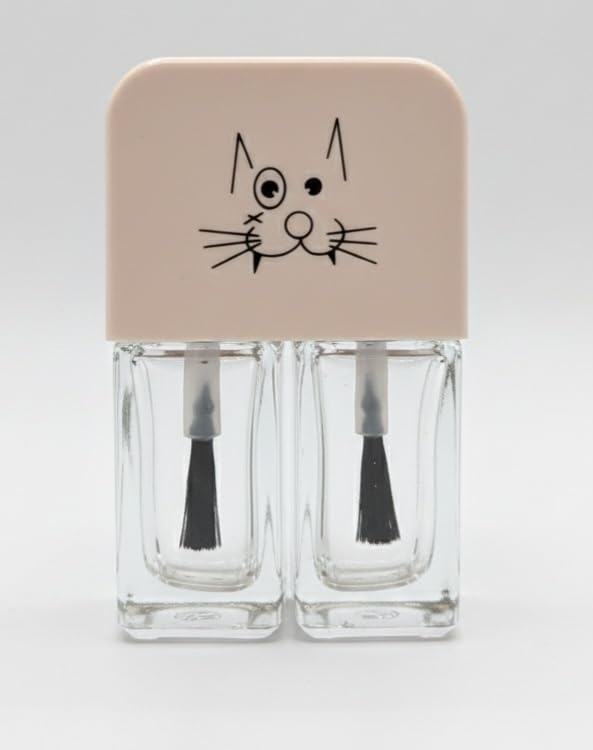 Double Pack Empty Nail Polish Bottles, Cute Cat Design, 5ml, Plastic Cap and Clear Glass with Brush