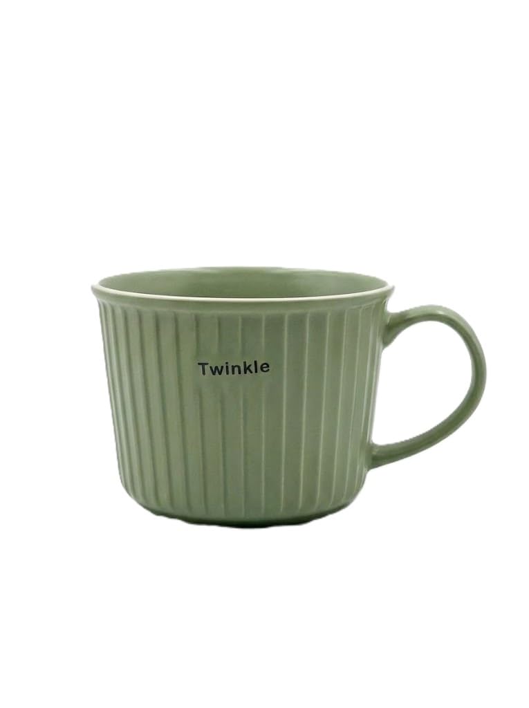 Next Store Ribbed Ceramic Mug Simple Modern Coffee Mug Cream Texture Tea Cup Elegant Gift (Green)