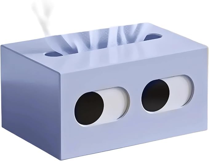 Tazweeq Cute Funny Rectangle Tissue Box Cover, Blue Waterproof Design, 7 x 4.7 x 3.7 Inches / 18 x 12 x 9.5 CM, Decorative Tissue Holder for Home & Office