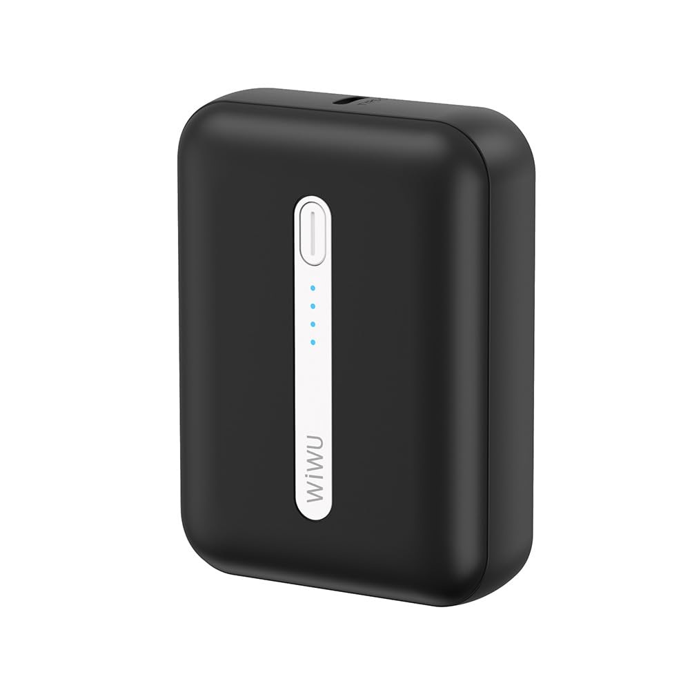 WIWU Wi-P033 Mini Power Bank 10000mAh with USB-A & USB-C Ports – Compact High-Capacity Portable Charger with LED Battery Indicator, Slim & Lightweight Design – Black | 18-Month Warranty