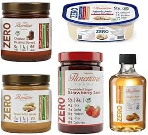 Florentine Foods Zero Sugar Variety Bundle – Keto-Friendly, Low-Carb Nut Butters, Spreads, Strawberry Jam & Sugar-Free Syrup – Perfect Healthy Snack Gift Box (1.1kg Total) 5 Items