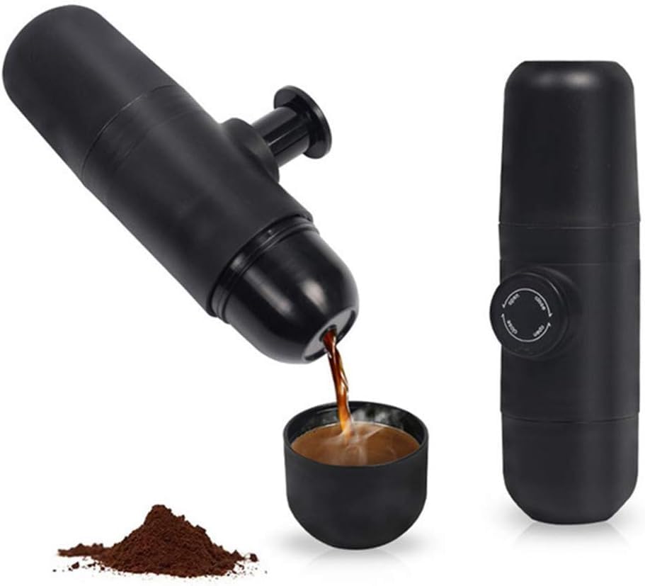 HAPPY HOME Portable Espresso Maker Hand Held Pressure Manual Coffee Maker Outdoor Travel Coffee Maker for Camping Desk Office (Black (coffee powder version))