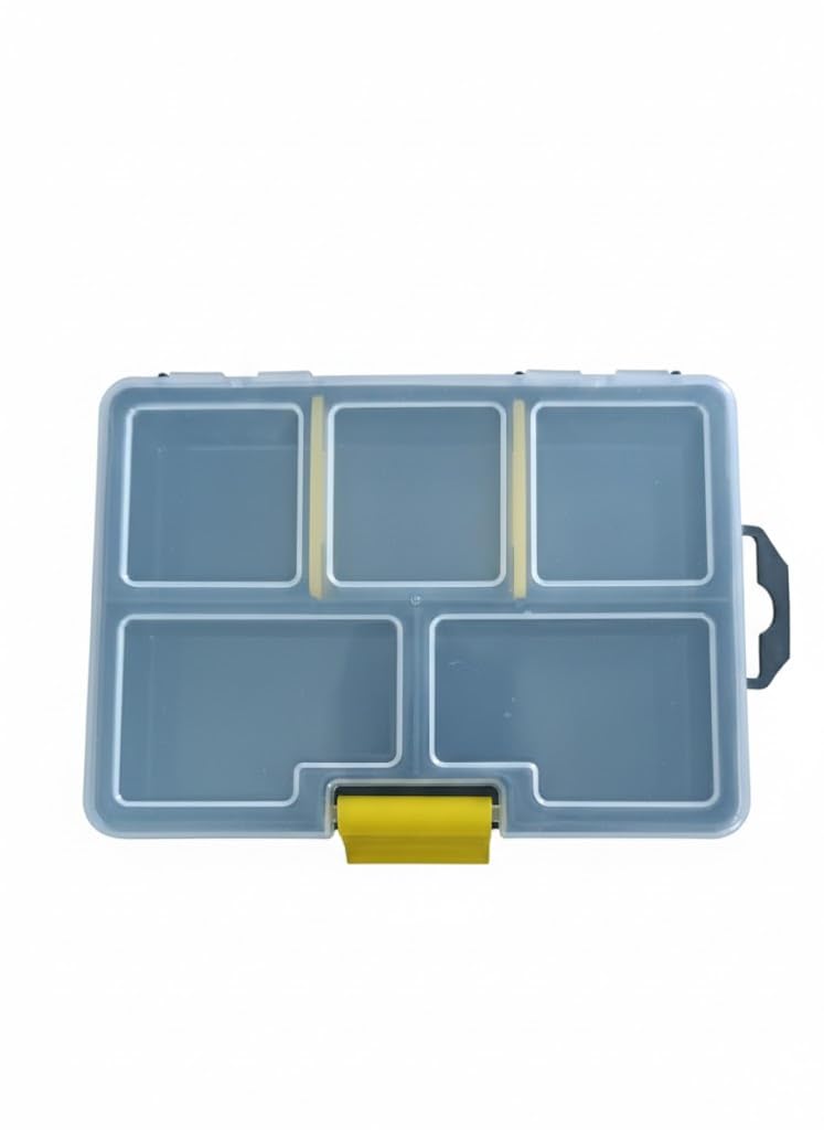 5 parts plastic component box, Compartment Plastic Storage Box, Plastic 5 small Grids Clear Organizer Box with Dividers, Tool Box Organizer Carrying handle