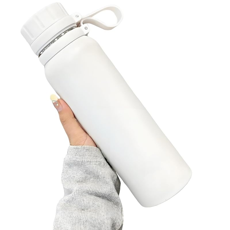 Double Vacuum Insulated Stainless Steel Water Bottle - 750ml / Keeps Cold and Hot for Long Periods (White)
