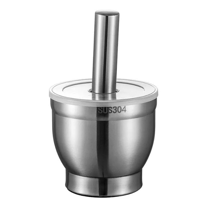 Next store Stainless Steel Mortar and Pestle Set with Non-Slip Base and Handy Lid, Easily Grind Garlic, Spices, Herbs, Pepper, Guacamole, Cocoa