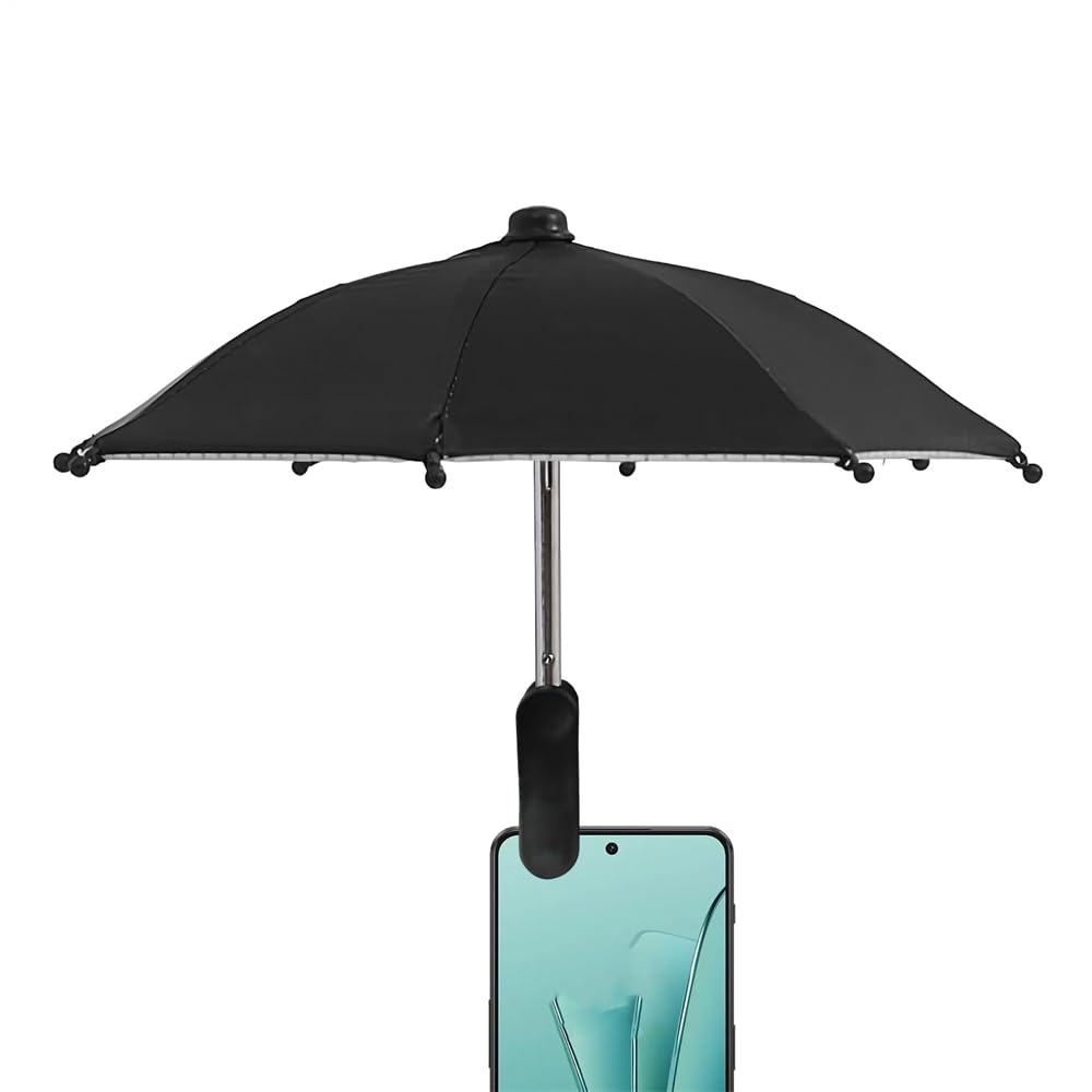 Phone Umbrella for Sun, KASTWAVE 27cm Magnetic Phone Sun Shade Shield with Adjustable Clip, Polyester Pongee Anti-Glare Accessory, Car Travel Pool Use, UV Protection for Outdoor Filming