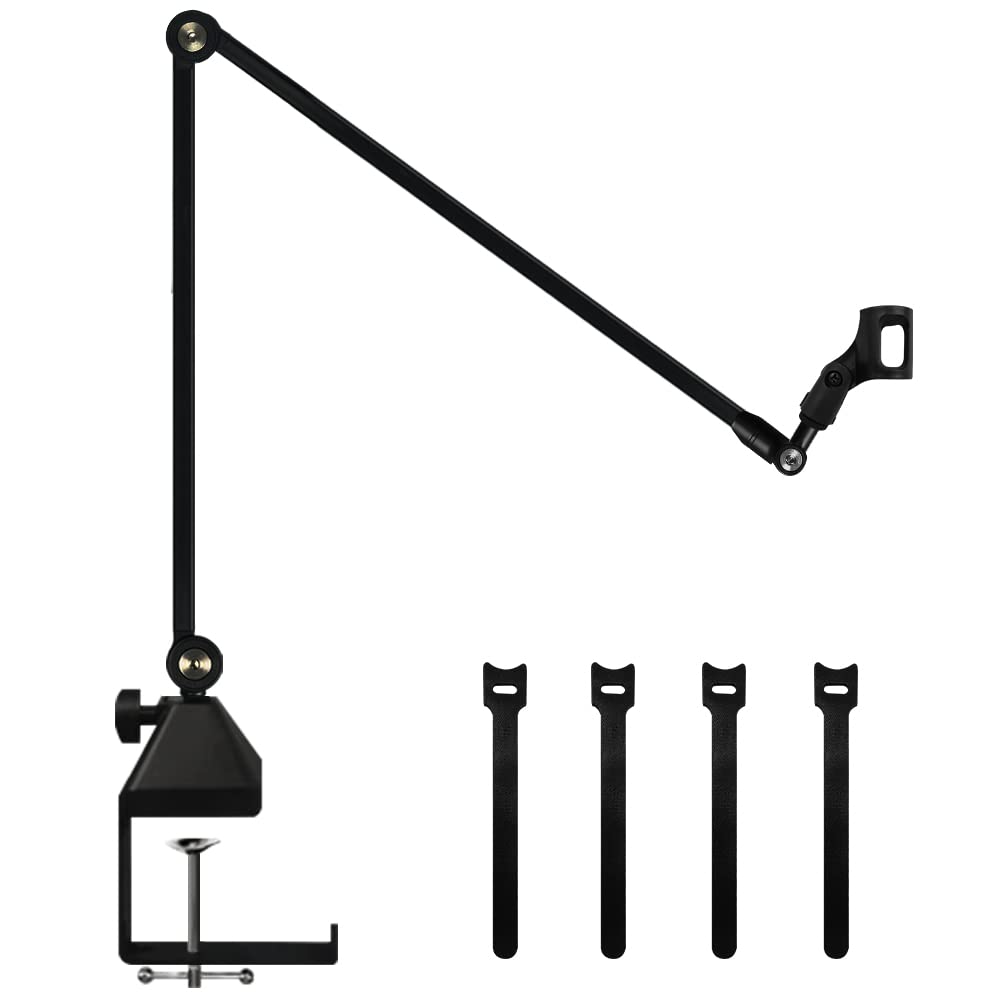 Microphone Arm Stand, Desk Mounted Mic Boom Arm, Adjustable Suspension Boom Scissor Arm for Podcasts/Recording/Broadcasting