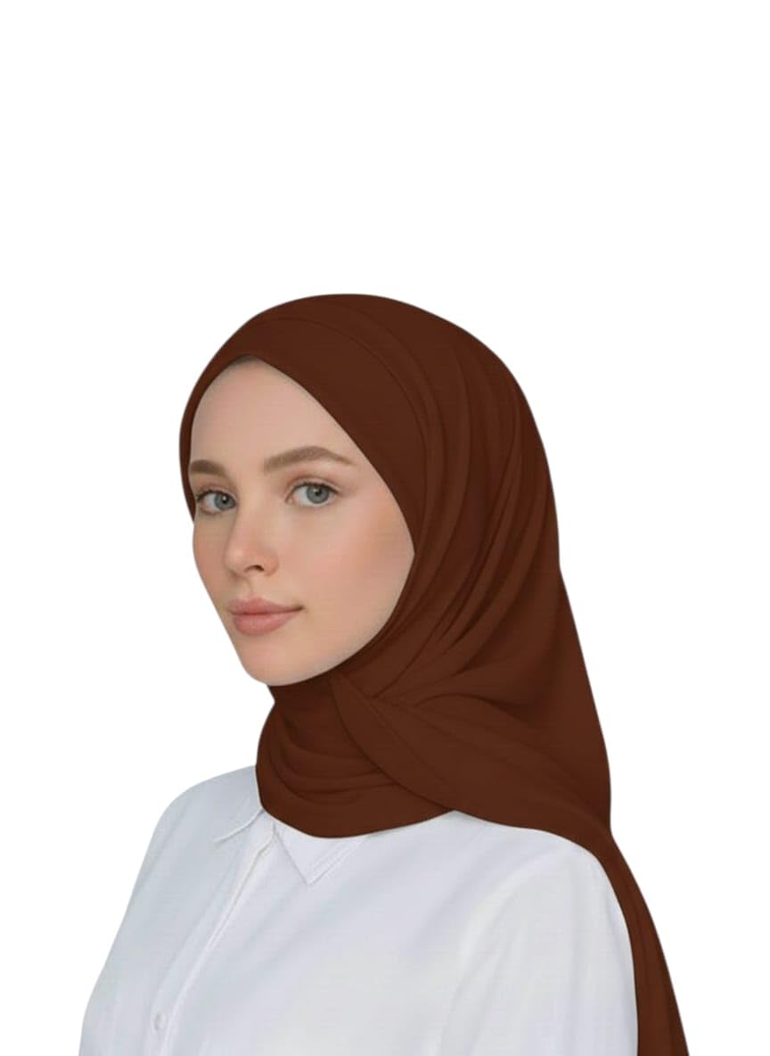Women's Cotton Jacquard Hijab with Veil and Bandana - Brown