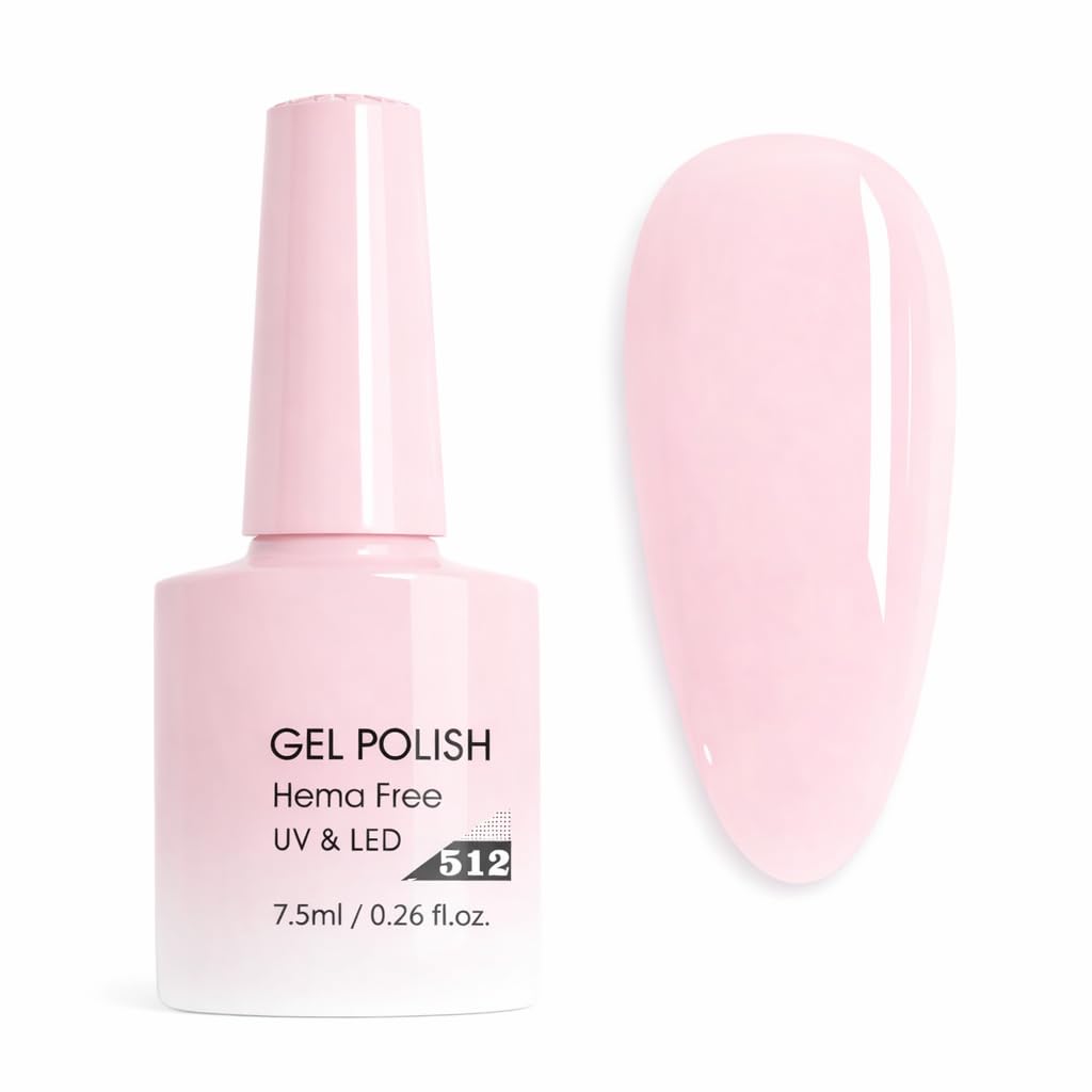 Blush Milk Jelly Soak Off UV LED Gel Nail Polish, Sheer Milky Pink Translucent Color, Smooth Self-Leveling Formula, High Gloss Finish, Long Wearing Manicure Gel, 7.5ml (Shade 512)