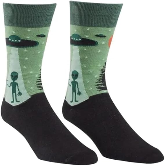 (Pack of 2) Premium Egyptian Cotton Aliens Design Cotton Long Socks, Free Size EU 38–44, Unisex Breathable Egyptian Cotton Socks – Green