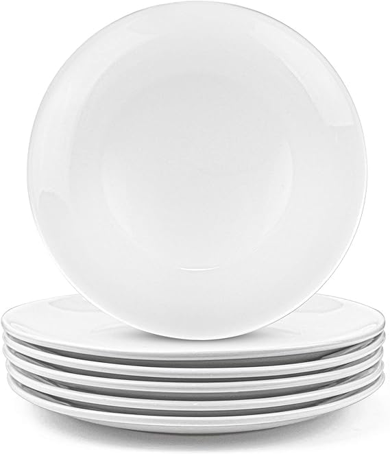 FM 27CM'' Perdurable Porcelain Dinner Plates, Natural White Dinnerware Dish Set of 6 for Dinner and Salad, Restaurant, Family Party and Kitchen Use - Round