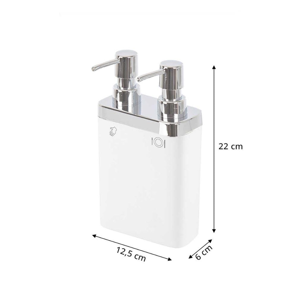 Primanova Viva Double Hand Liquid Soap Dispenser, Dual Pump Soap & Lotion Dispenser,For Bathroom and Kitchen Sink (White)