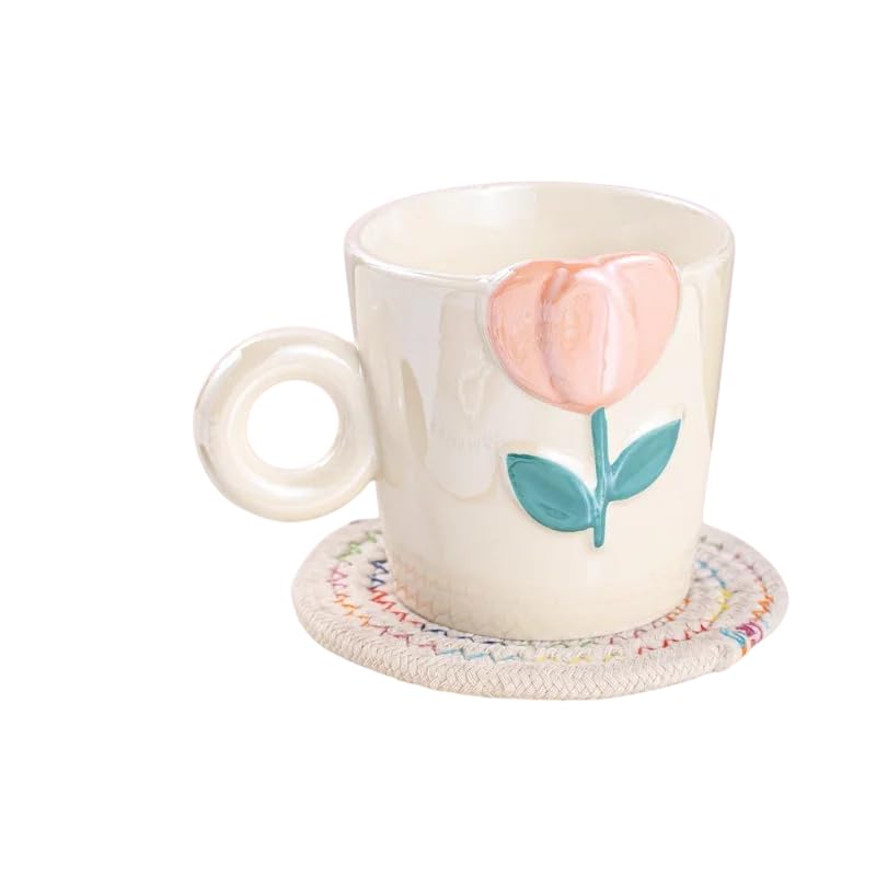 Next Store Stylish Embossed Ceramic Mug for Girls, Cute Coffee Milk Tea Cup, Practical Capacity, Perfect and Practical Gift (Beige)