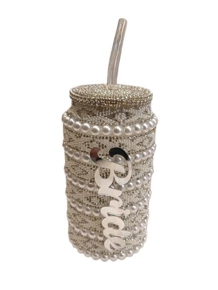 Gemstone Cup - Elegant insulated stainless steel tumbler adorned with sparkling crystals and straw, ideal bridal shower coffee mug gift idea (Model 18)