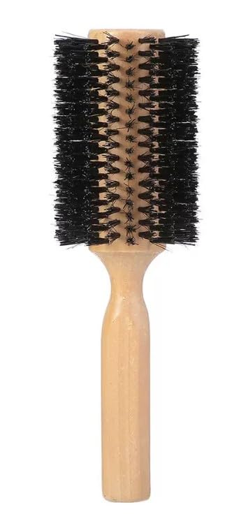 Bristle Round Brush with Wooden Handle, Curling Comb for Blow Drying, Antistatic Wooden Hair Brush for Straightening Curling Volumizing and Detangling-1 PC-8CM