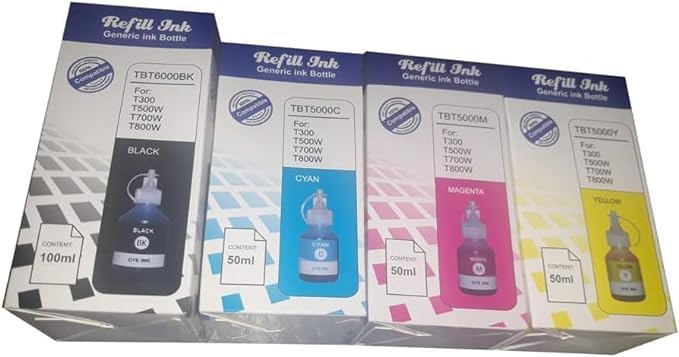 Toner Refill for Brother T300, T500W, T700W, T800W - 4 Color (Black, Magenta, Cyan, Yellow) - 100ml Black, 50ml Each for - Seamless Functions