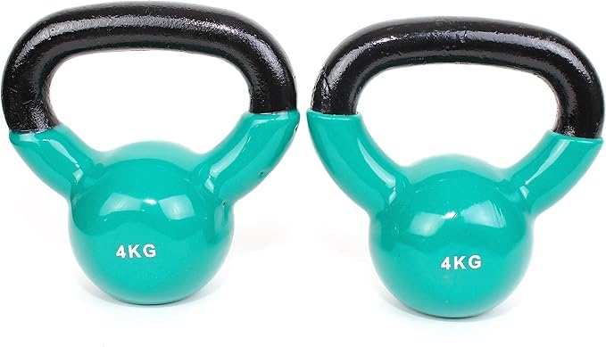 Generic Fitness Vinyl Coated Kettlebell, From Cast iron for Full Body Workout and Strength Training, for Weightlifting, & Core Training - set of 2 - Turquoise - 4KG