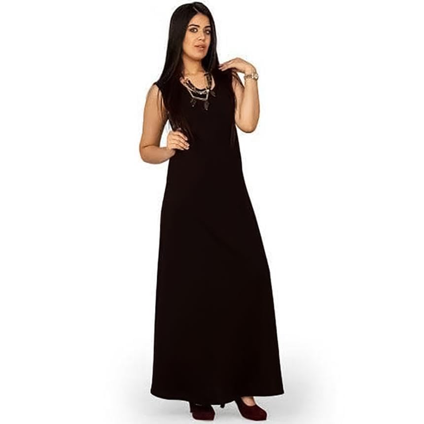 Sleeveless Basic Maxi Dress, Cotton, Black