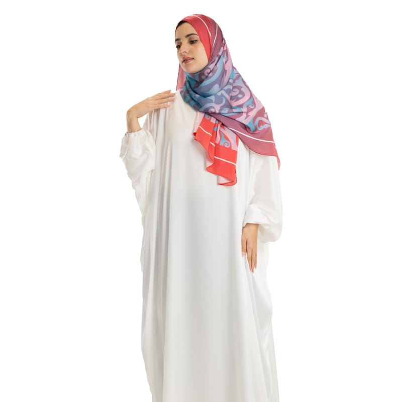 ART MOOD HOME Prayer Wear Satin - Isdal Al-Hedaya Fuchsia & Turquoise - White Isdal Only One Size