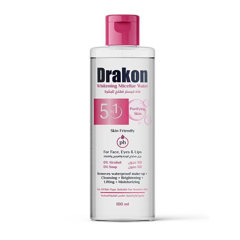 Drakon Micellar water 5 in1 For face 100 ml | Eyes & Lips for Daily & Waterproof Makeup | Free Alcohol & Soap