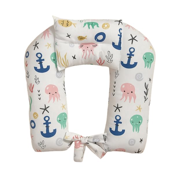 Breastfeeding Support Pillow for Mothers with Head Pillow and Washable Cover.-80029-White